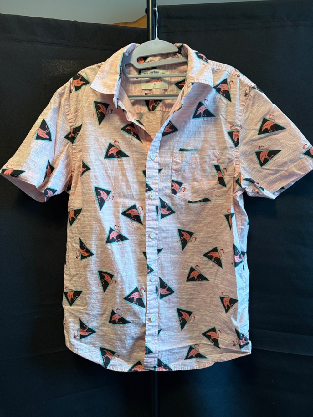 urban pipeline Pink Flamingo Triangle Print Short-Sleeve Button-Up Shirt